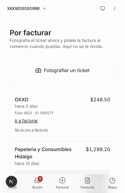 Por facturar: los tickets fotografiados, con el folio listo para el portal y las facturas que ya llegaron y cuadran con cada ticket.